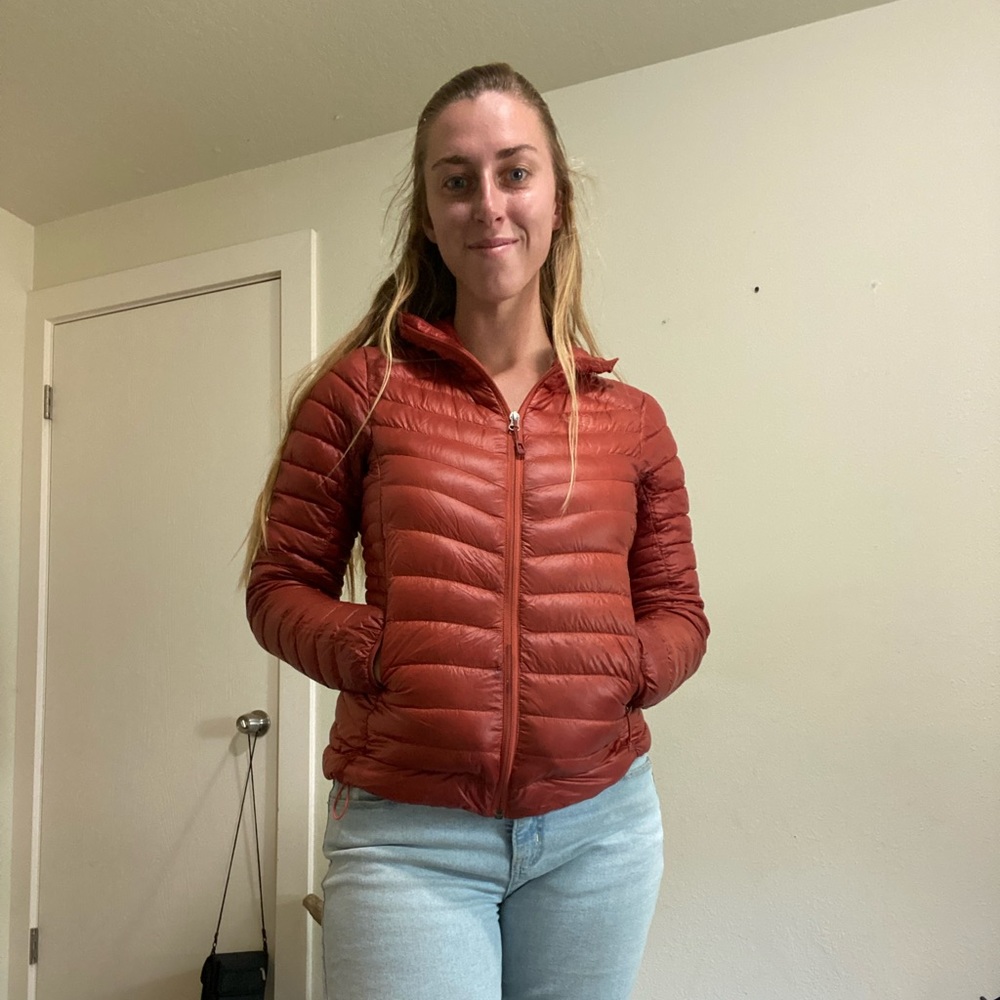 Rust REI down jacket